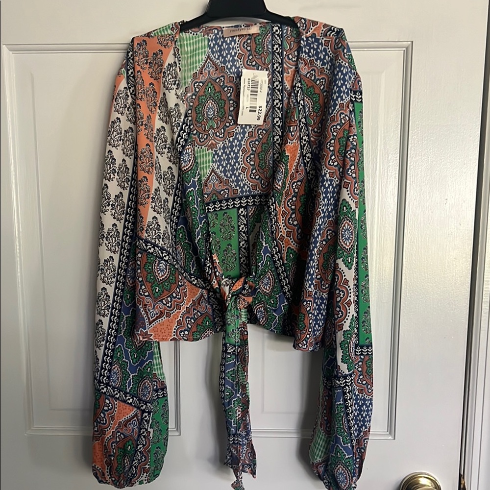 Vibrant Paisley Tie-Front Blouse